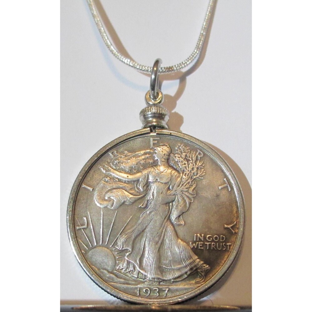 24"sterling silver necklace with coin bezel Walking Liberty Half Dollar - Picture 1 of 5